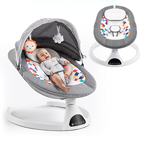 Baby Swing for Infants,Electric Bouncer for Babies,Portable Swing for Baby Boy Girl,Remote Control Indoor Baby Rocker with 5 Sway Speeds,Music and Bluetooth