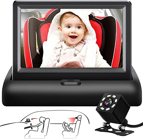 Car Mirror, 4.3'' HD Night Vision Function Car Mirror Display, Safety Car Seat Mirror Camera Monitored Mirror with Wide Crystal Clear View, Aimed at Baby, Easily Observe The Baby’s Move