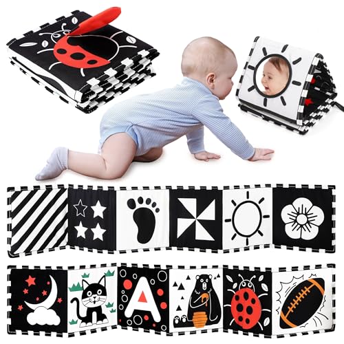 Black and White Baby Toys, High Contrast Newborn Toys 0-3 Months Brain Development, Tummy Time Toys, Soft Baby Book, Infant Sensory Toys 0-6-12 Months Visual Stimulation Montessori Toy Gift