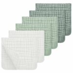 Looxii Muslin Burp Cloths 100% Cotton Muslin Cloths Large 20''x10'' Extra Soft and Absorbent 6 Pack Baby Burping Cloth for Boys and Girls White+Green