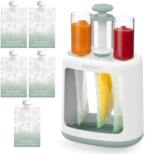 Momcozy Squeeze Station For Homemade Baby Food,Pouch Filling Station For Puree Food For Babies&Toddlers,No Food Splashing,Dishwasher Safe,BPA-Free,With Reusable Bags