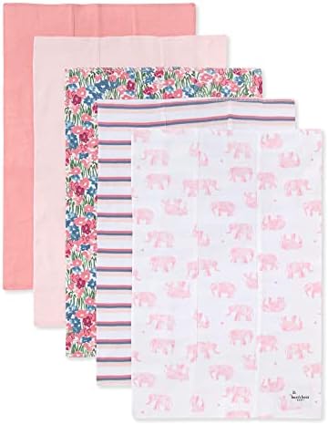 Burts Bees Baby Infant Burp Cloths, 100% Organic Cotton Extra Absorbent Soft Fabric Drool Cloths, 5-Pack Newborn Must-Have Essential Large Burping Cloths, One Size 17 x 11.75 Inches