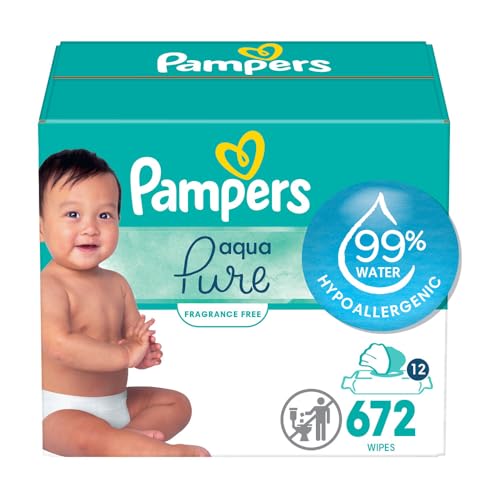 Pampers Aqua Pure Sensitive Baby Wipes, 99% Water, Hypoallergenic, Unscented, 12 Flip-Top Packs (672 Wipes Total) (Packaging May Vary)