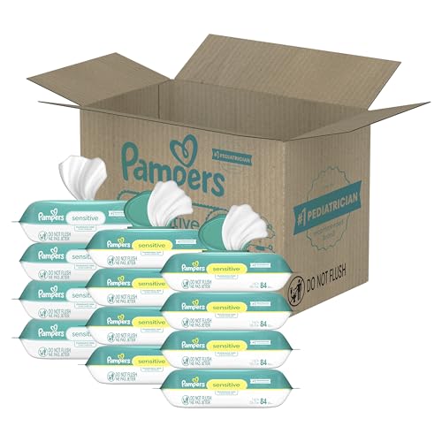 Pampers Sensitive Baby Wipes, Water Based, Hypoallergenic and Unscented, 8 Flip-Top Packs, 4 Refill Packs (1008 Wipes Total) (Packaging May Vary)