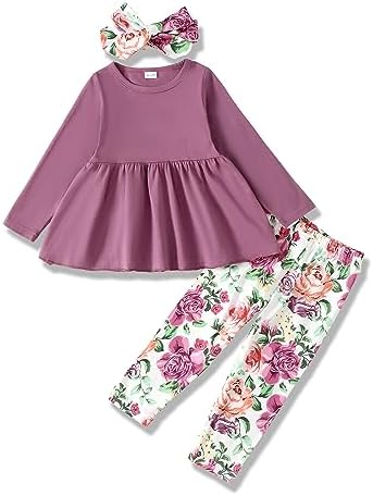 Renotemy Toddler Girl Clothes Outfits Baby Girl Clothes Infant Girl Clothing Tops Floral Pants Set Cute Outfits for Girls
