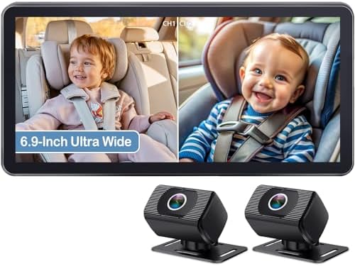 2-Kids Baby Car Camera for Seat: 6.9 Inch Ultrawide Display with Two Cameras Rear Facing - USB Powered Backseat Camera HD 1080P Easy to Install