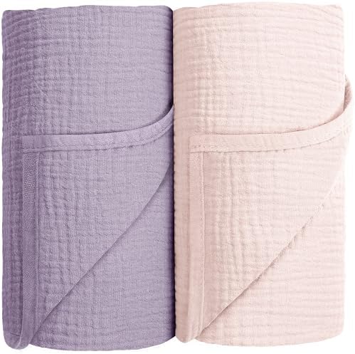 Muslin Swaddle Blanket Baby,100% Cotton Baby Receiving Blanket Soft Thin Baby Swaddle Blanket for Unisex Newborn 40x40in 2Pack (Pink Purple)