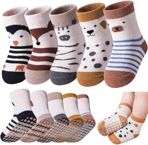 LANLEO Baby Socks Toddler Socks with Grips Baby Toddlers Girls Boys Non Slip Grip Socks with Grippers 6 Months-5 Year Old