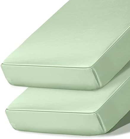 2 Pack Satin Crib Sheets for Baby, Silky Comfy Breathable Crib Sheets for Standard Crib and Toddler Mattresses (Sage Green, 28 x 52 x 9 in)