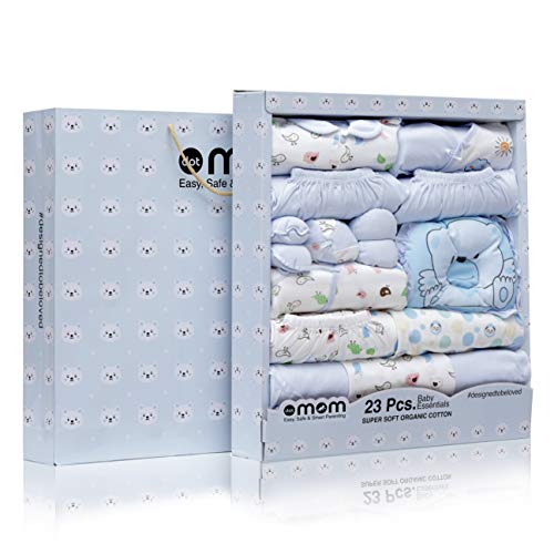 DOTMOM Newborn Clothes 100% Cotton Gift Set for Baby Shower (Blue, Pack of 23)