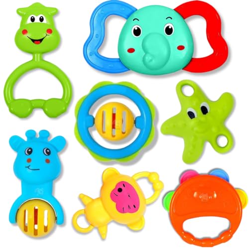 Storio Baby Products Toys 7 Pcs Rattle Set with Teathers for New Born Baby Gifts, Toy for Babies, Non-Toxic