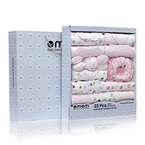 DOTMOM Newborn Clothes 100% Cotton Gift Set for Baby Shower (Pink, Pack of 23)