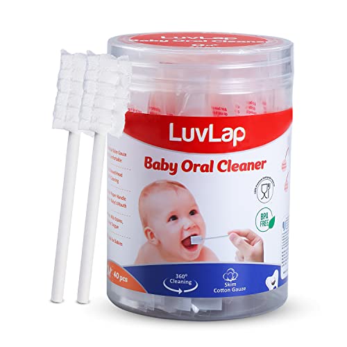 LuvLap 40pcs Oral Care Disposable Mouth Swabs for Cleaning Tooth, Swabsticks Baby Tongue Cleaning, 0-36 Months, White